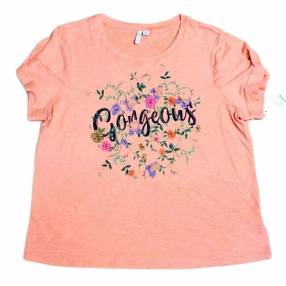 NEW! ELLE "GORGEOUS" CAP TWIST SLEEVE T-SHIRT - Picture 1 of 9